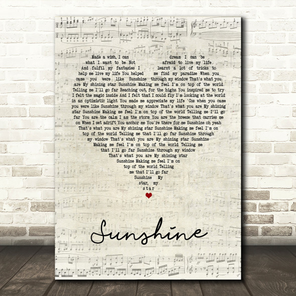 Gabrielle Sunshine Script Heart Song Lyric Print