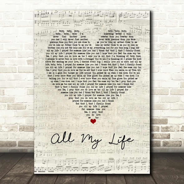 K-Ci & JoJo All My Life Script Heart Song Lyric Print