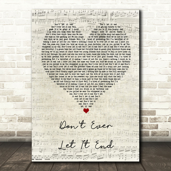 Nickelback Don't Ever Let It End Script Heart Song Lyric Print