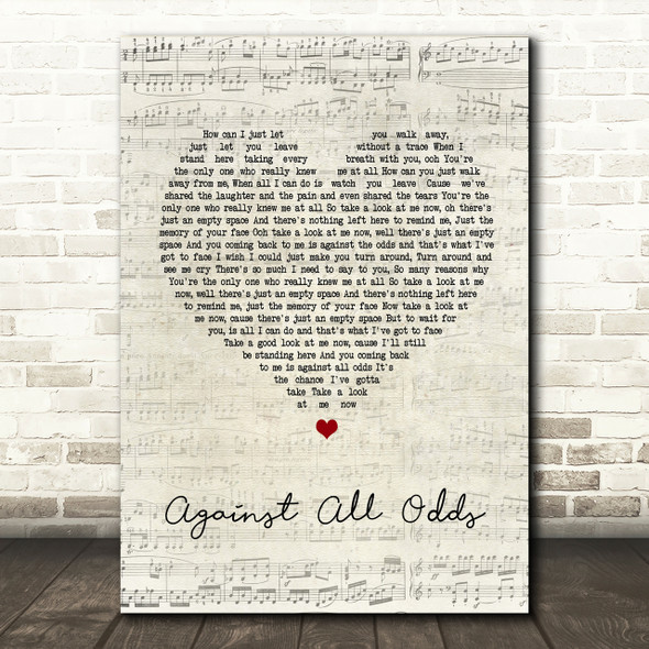 Phil Collins Against All Odds Script Heart Song Lyric Print