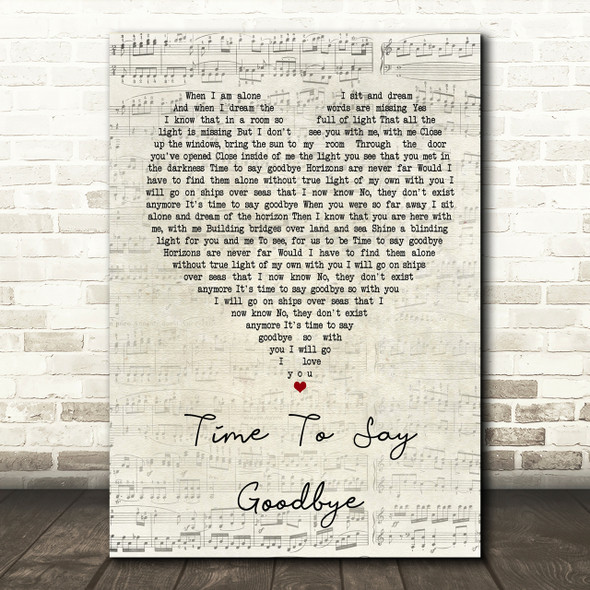 Sarah Brightman Time To Say Goodbye Script Heart Song Lyric Print