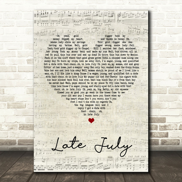 Shakey Graves Late July Script Heart Song Lyric Print