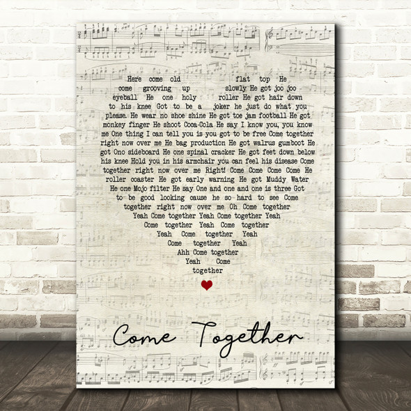 The Beatles Come Together Script Heart Song Lyric Print