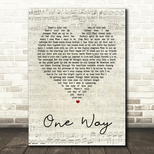 The Levellers One Way Script Heart Song Lyric Print