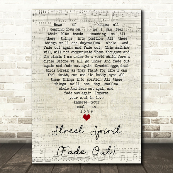 Street Spirit (Fade Out) Radiohead Script Heart Song Lyric Print