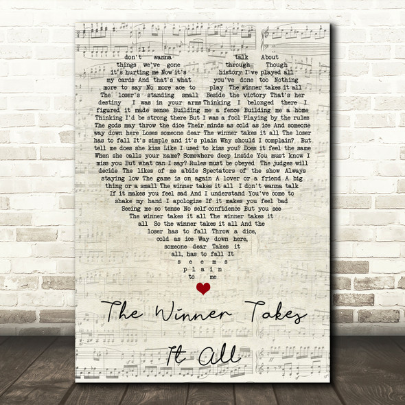 The Winner Takes It All ABBA Script Heart Song Lyric Print