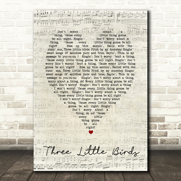 Three Little Birds Bob Marley Script Heart Song Lyric Print