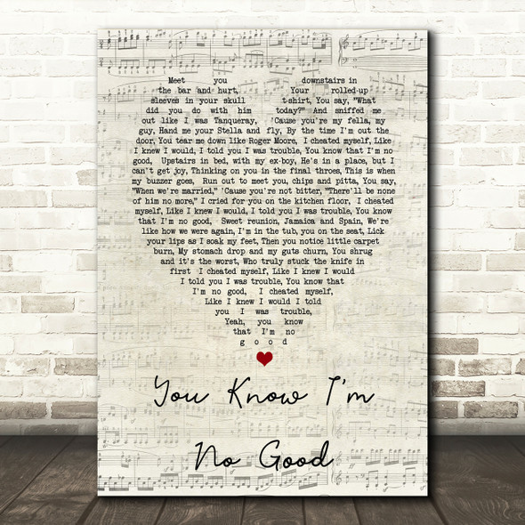 You Know I'm No Good Amy Winehouse Script Heart Song Lyric Print