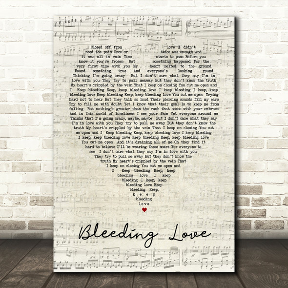 Bleeding Love Leona Lewis Script Heart Song Lyric Print