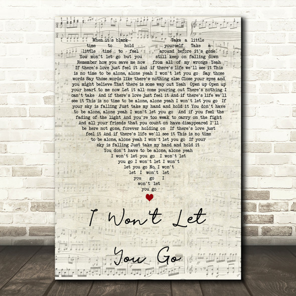 I Won't Let You Go James Morrison Script Heart Song Lyric Print