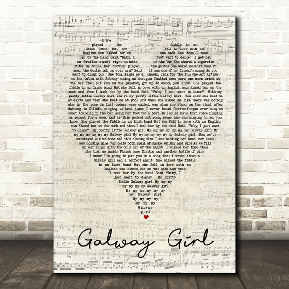 Galway Girl Ed Sheeran Script Heart Song Lyric Print