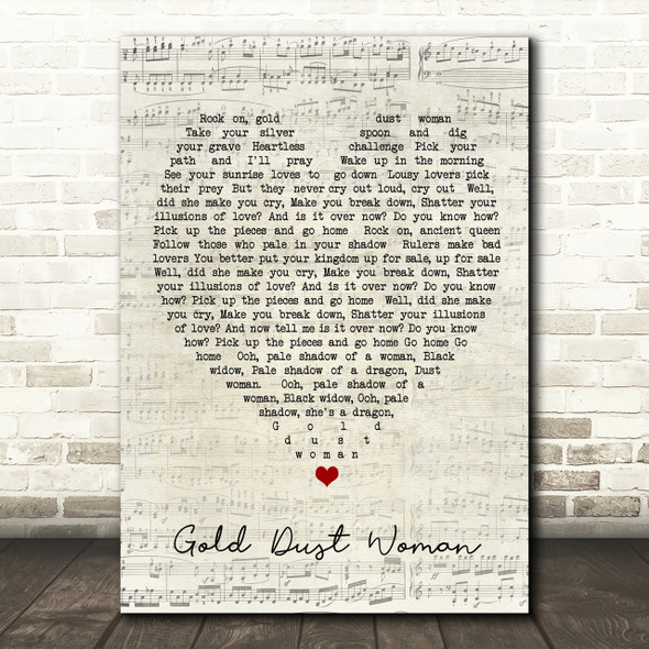 Gold Dust Woman Fleetwood Mac Script Heart Song Lyric Print