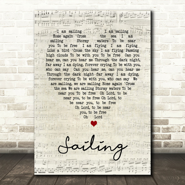 Sailing Rod Stewart Script Heart Song Lyric Print