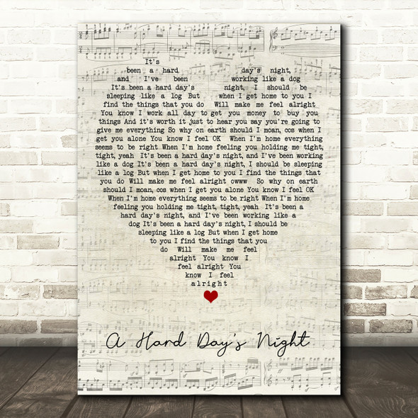A Hard Day's Night The Beatles Script Heart Song Lyric Print