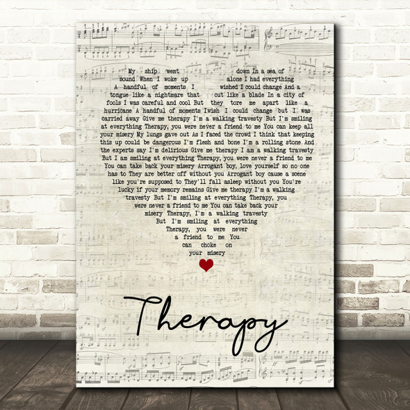All Time Low Therapy Script Heart Song Lyric Print