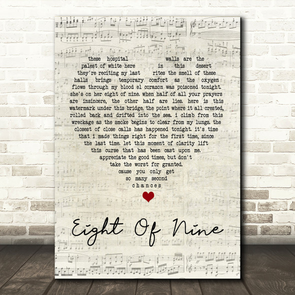 Ataris Eight Of Nine Script Heart Song Lyric Print
