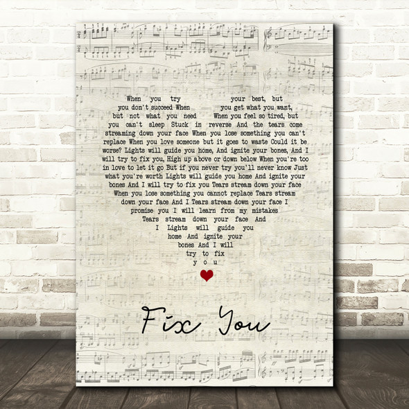 Coldplay Fix You Script Heart Song Lyric Print