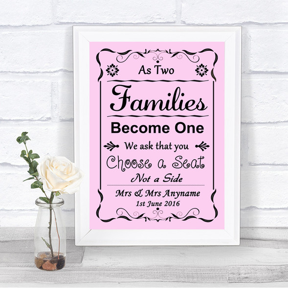 Pink As Families Become One Seating Plan Personalized Wedding Sign