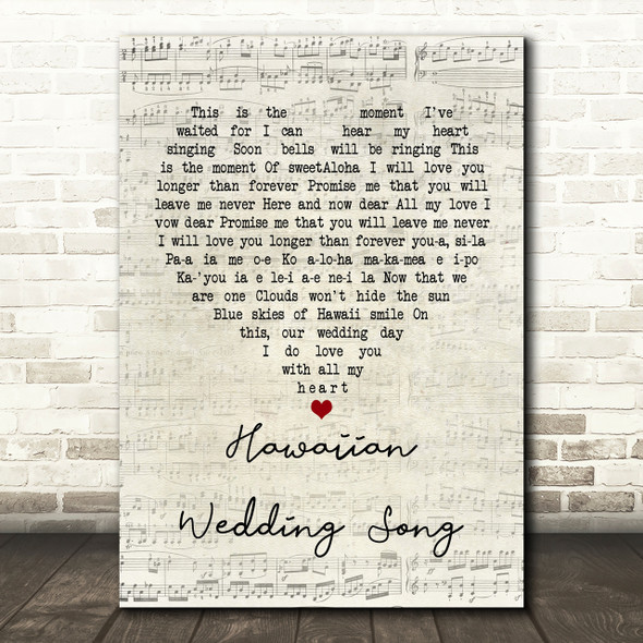 Elvis Presley Hawaiian Wedding Song Script Heart Song Lyric Print