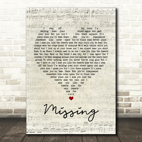 Everything But The Girl Missing Script Heart Song Lyric Print