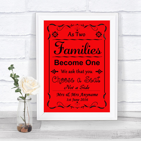 Red As Families Become One Seating Plan Personalized Wedding Sign