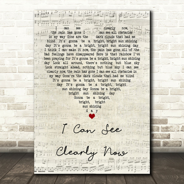 Johnny Nash I Can See Clearly Now Script Heart Song Lyric Print