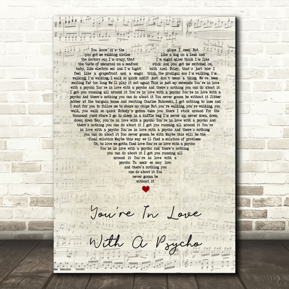 Kasabian You're In Love With A Psycho Script Heart Song Lyric Print
