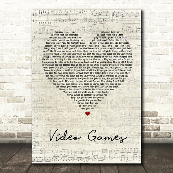 Lana Del Rey Video Games Script Heart Song Lyric Print