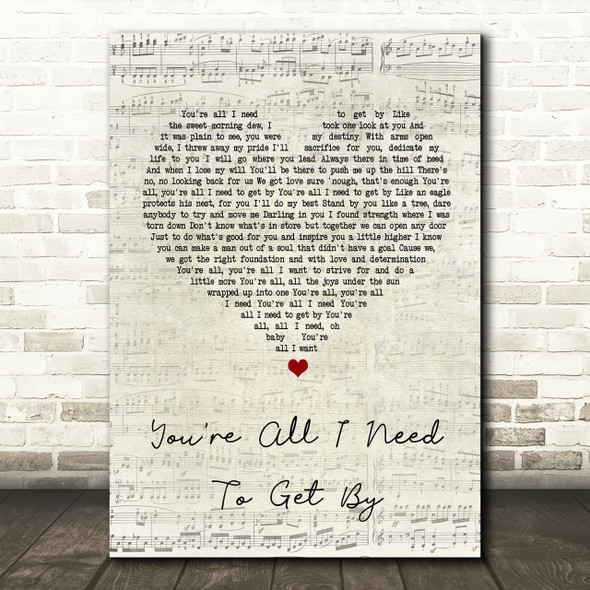 Marvin Gaye You're All I Need To Get By Script Heart Song Lyric Print