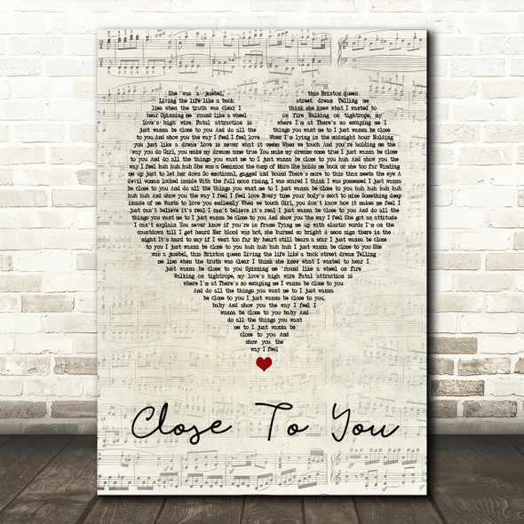 Maxi Priest Close To You Script Heart Song Lyric Print