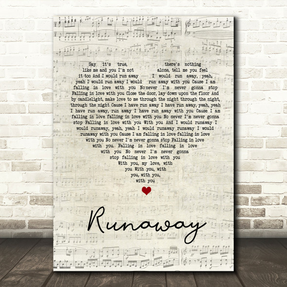 The Corrs Runaway Script Heart Song Lyric Print