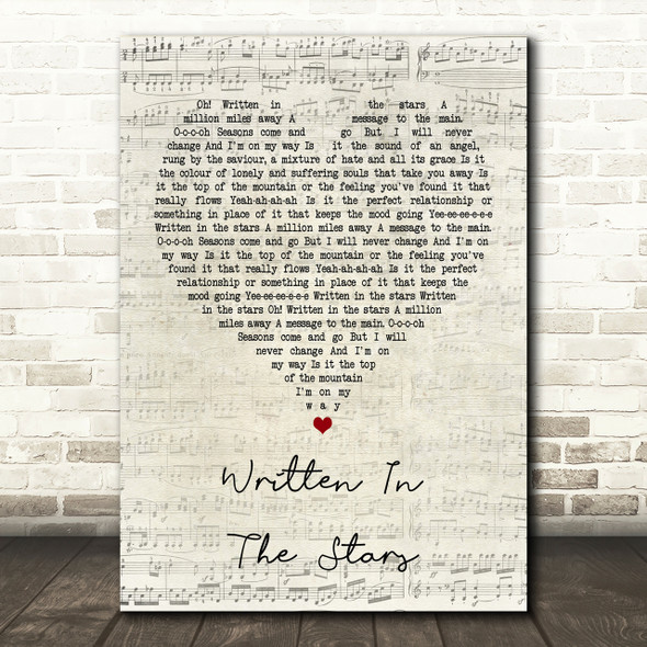 Tinie Tempah Written In The Stars Script Heart Song Lyric Print