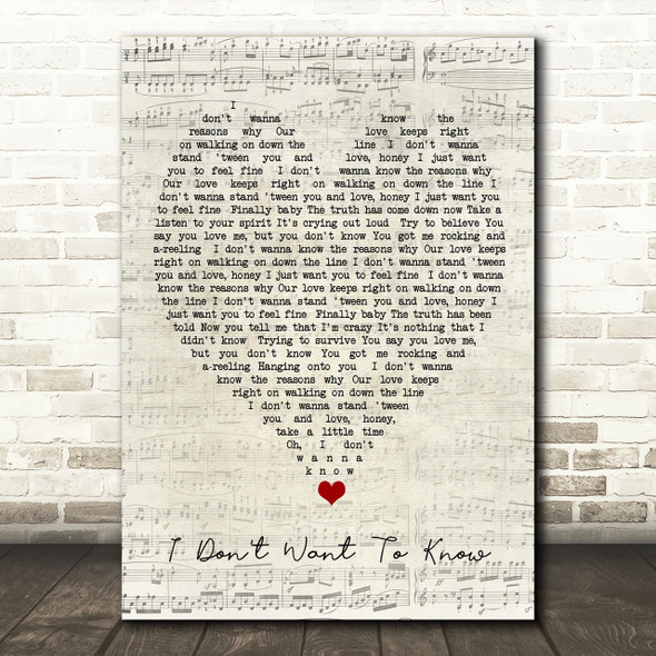 I Don't Want To Know Fleetwood Mac Script Heart Song Lyric Print