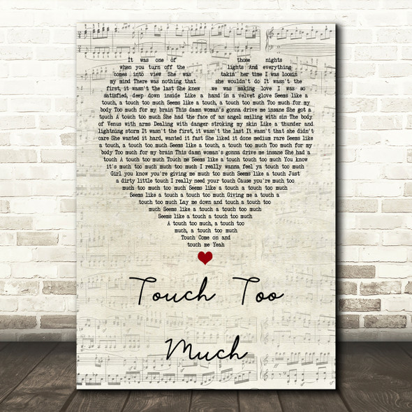 ACDC Touch Too Much Script Heart Song Lyric Print