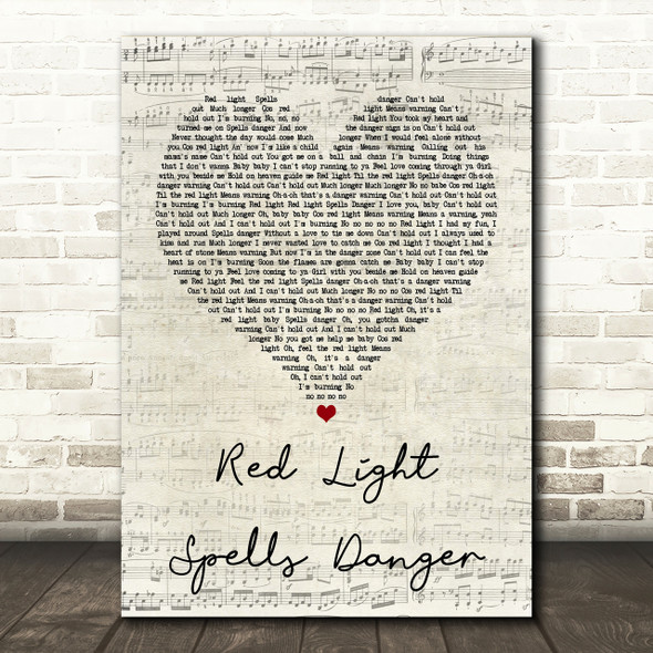 Billy Ocean Red Light Spells Danger Script Heart Song Lyric Print