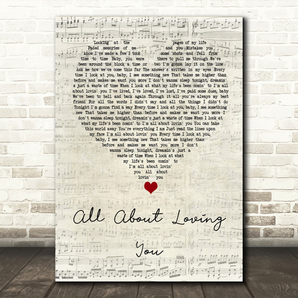 Bon Jovi All About Loving You Script Heart Song Lyric Print
