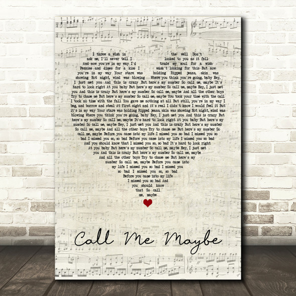 Carly Rae Jepsen Call Me Maybe Script Heart Song Lyric Print