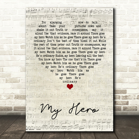 Foo Fighters My Hero Script Heart Song Lyric Print