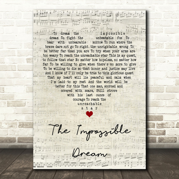 Frank Sinatra The Impossible Dream Script Heart Song Lyric Print