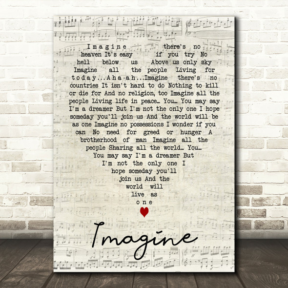 Imagine John Lennon Script Heart Song Lyric Print