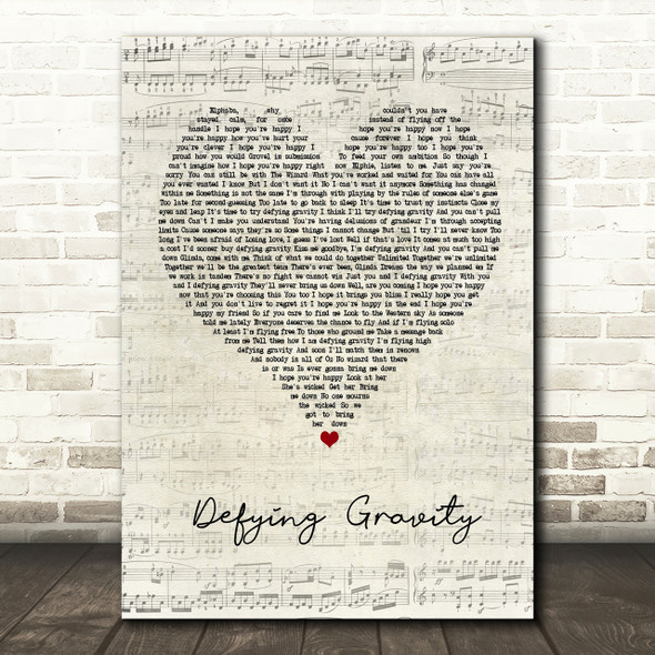 Idina Menzel Defying Gravity Script Heart Song Lyric Print