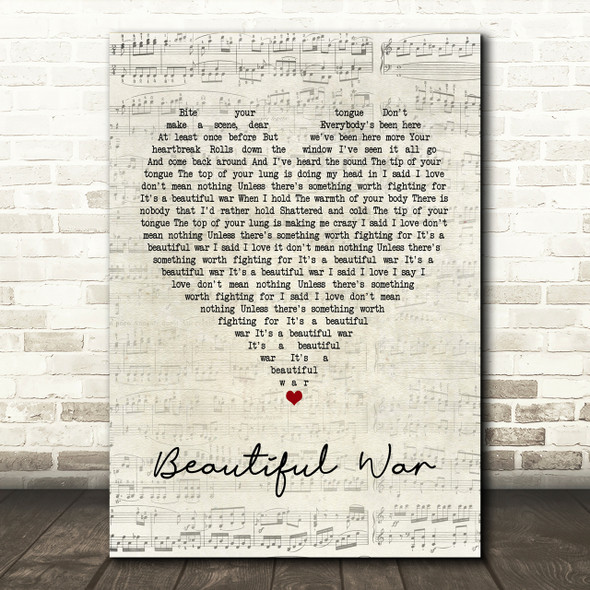 Kings Of Leon Beautiful War Script Heart Song Lyric Print