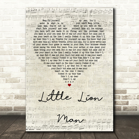 Mumford & Sons Little Lion Man Script Heart Song Lyric Print