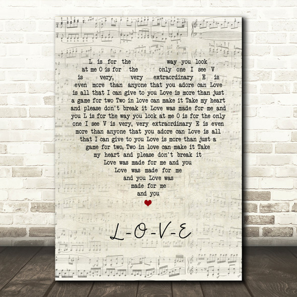 Nat King Cole L-O-V-E Script Heart Song Lyric Print