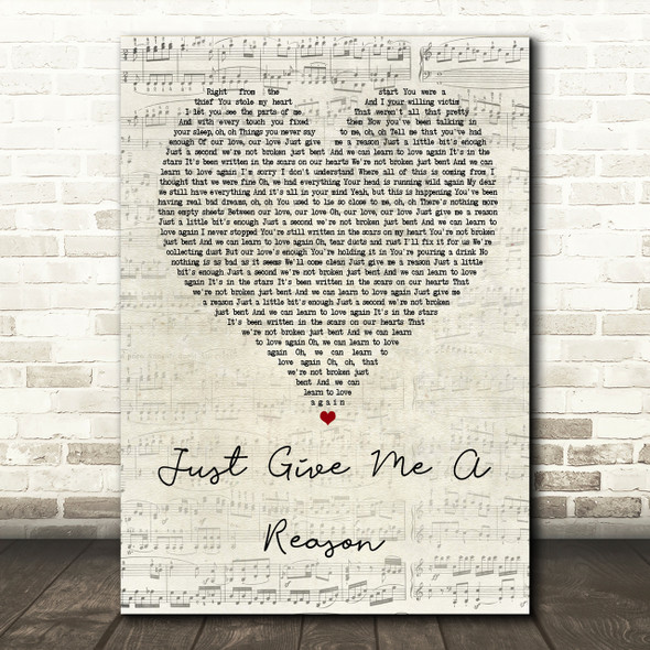 Pink Just Give Me A Reason Script Heart Song Lyric Print