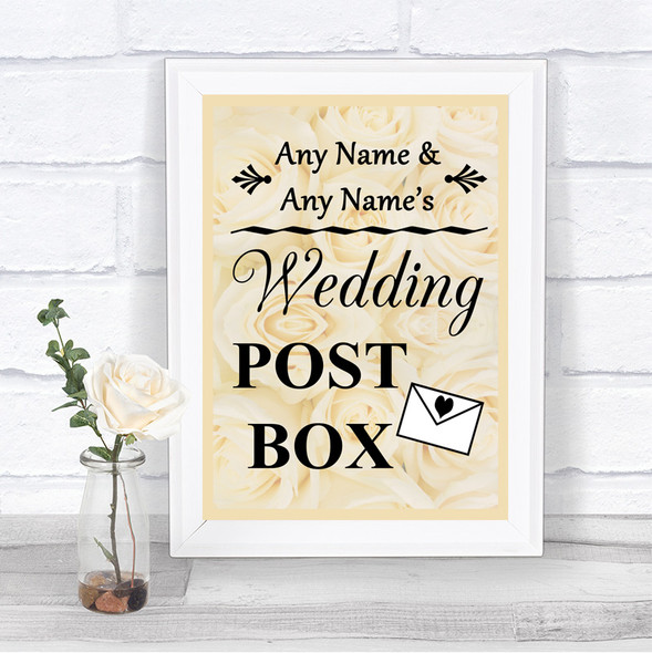 Cream Roses Card Post Box Personalized Wedding Sign