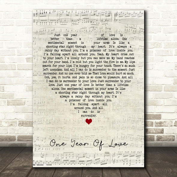 Queen One Year Of Love Script Heart Song Lyric Print