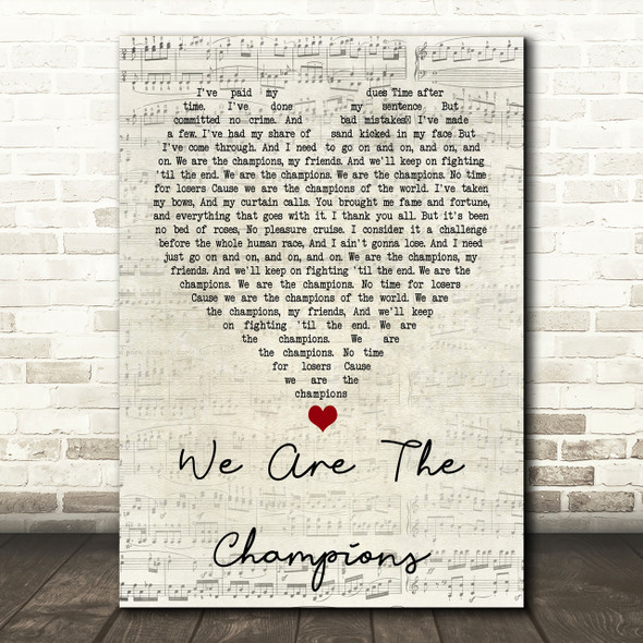 Queen We Are The Champions Script Heart Song Lyric Print