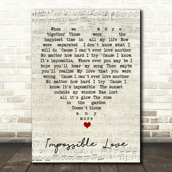 Impossible Love UB40 Script Heart Song Lyric Print