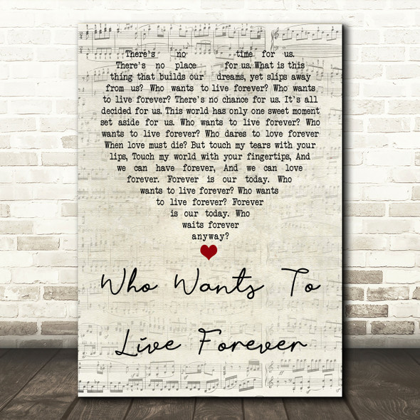 Queen Who Wants To Live Forever Script Heart Song Lyric Print